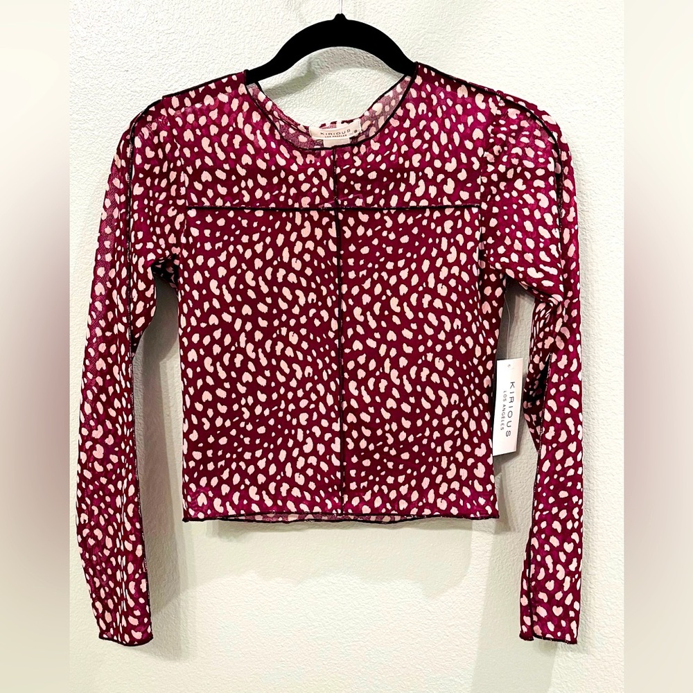 KIRIOUS sheer slim crop  tops red size XS